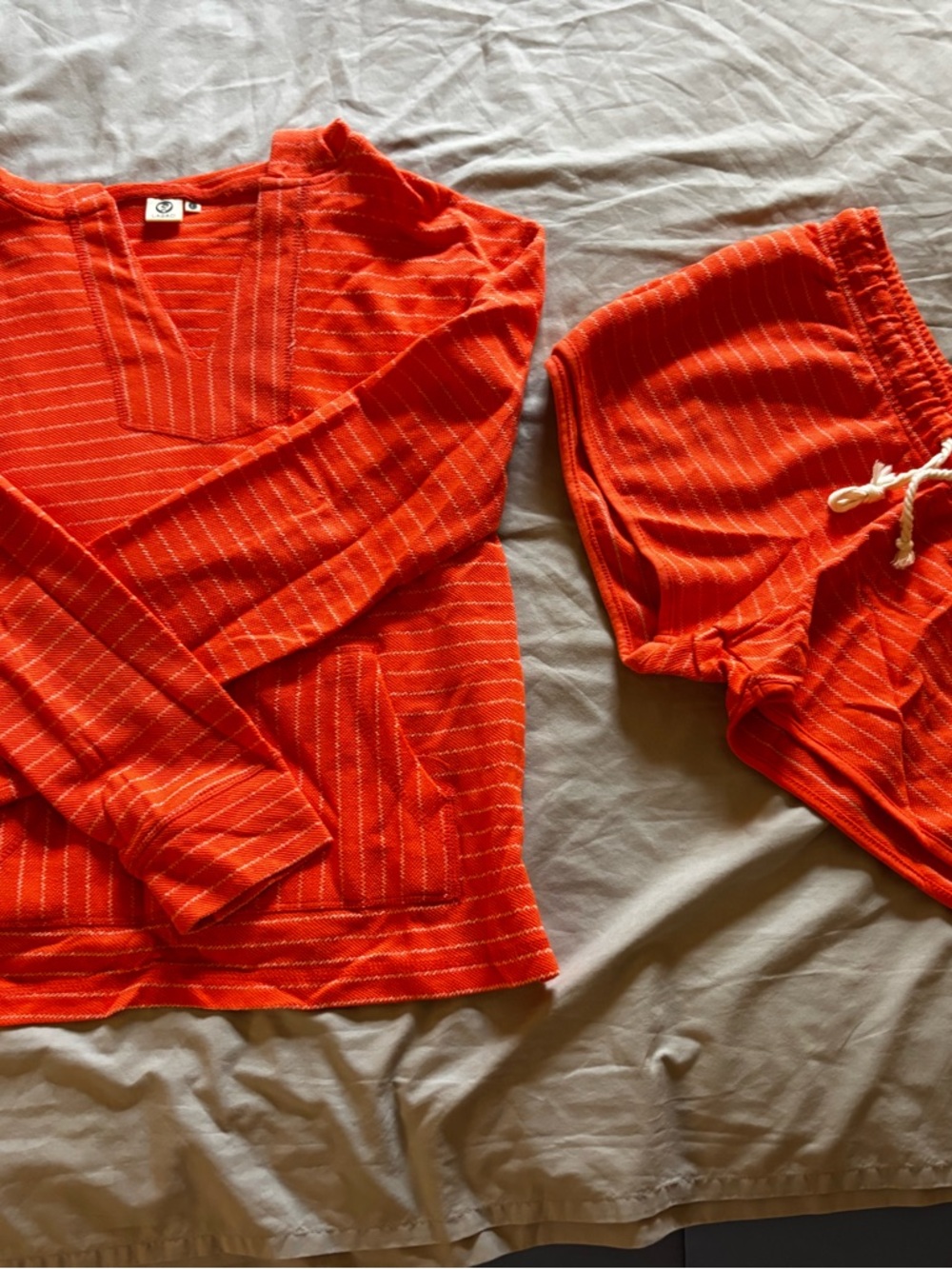 Lagaci Orange Striped Lounge Set Hoodie & Shorts Size L Cotton Matching Set